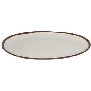 "GET P-183-CRM 18"" x 13"" Oval Pottery Market Platter - Melamine, Cream w/ Brown Trim, White"