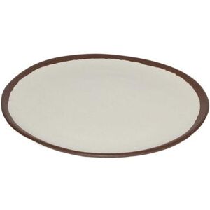 "GET P-90-CRM Pottery Market 9"" Round Melamine Plate, Cream w/ Brown Trim, White"