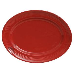 "Tuxton CQH-136 13 3/4"" x 10 1/2"" Oval ConcentrixÂ© Platter - Ceramic, Cayenne, Red"