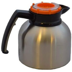 Service Ideas BNP19ORV4 Brew 'N' Pour 64 1/5 oz Coffee Decanter w/ Orange Brew Thru Lid - Brushed Stainless, Silver