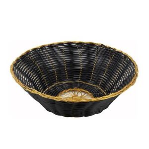 "Winco PWBK-8R Round Woven Basket, 8 1/2"" x 2 1/4"", Black Vinyl w/ Gold Trim"