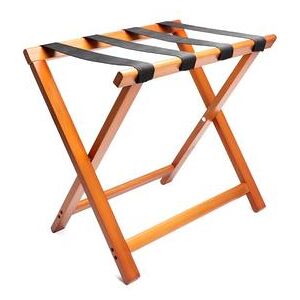 "Hospitality 1 Source LRWSTD04 Folding Luggage Rack w/ 2 1/4"" Black Straps - 22""W x 14""D x 20""H, Light Mahogany"