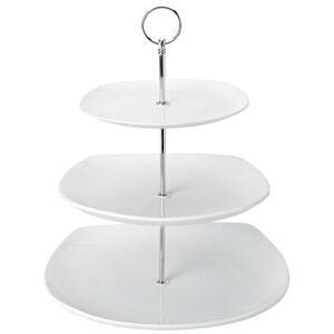 "Steelite UK90086 14 1/4""H Utopia (3) Tier Square Plate Tea Stand - Stainless Steel/Ceramic, White"