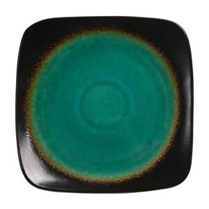 "Libbey BF-6 Hakone 6 1/4"" Square Plate, Turquoise Well w/ Dark Brown Rim, Blue"