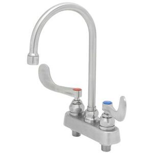 "T&S S-1141-04 EverSteel Deck Mount Faucet - 6"" Swivel Gooseneck Spout, 4"" Centers, ADA Compliant, Stainless Steel"