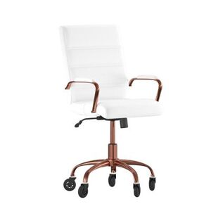 Flash Furniture GO-2286M-WH-RSGLD-RLB-GG Swivel Office Chair w/ High Back - White LeatherSoft Upholstery, Rose Gold