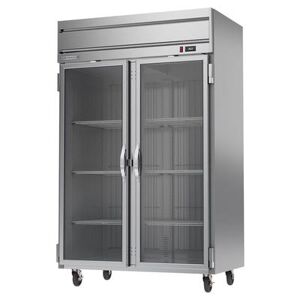 "Beverage Air HR2HC-1G 52"" 2 Section Reach In Refrigerator, (2) Left/Right Hinge Glass Doors, 115v, Electronic Control, Silver"