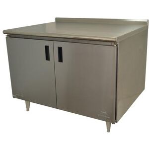 "Advance Tabco HF-SS-365M 60"" Enclosed Work Table w/ Swing Doors & Midshelf, 1 1/2"" Backsplash, 36""D, Stainless Steel"