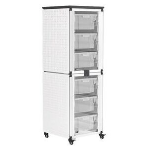 Luxor Furniture "Luxor MBS-STR-12-6L 28 3/4"" 2 Stacked Modular Classroom Storage Cabinets w/ (6) Large Bins, Steel, White"