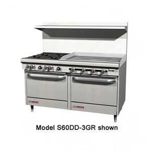 "Southbend S60AD-4TL S-Series 60"" 2 Burner Commercial Gas Range w/ Griddle & (1) Standard & (1) Convection Oven, Liquid Propane, Stainless Steel, Gas Type: LP, 115 V"