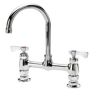 "Krowne 15-801L-L-H4 Raised Deck Mount Faucet w/ 6"" Gooseneck Spout & Lever Handles - 8"" Centers, 1.5 GPM"