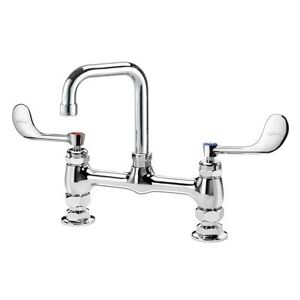 "Krowne 15-830L-W-H4 Raised Deck Mount Faucet w/ 4 1/2"" Double Bend Spout & Wrist Handles - 8"" Centers, 1.5 GPM"