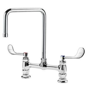 "Krowne 15-832L-W-H2 Raised Deck Mount Faucet w/ 8 1/2"" Double Bend Spout & Wrist Handles - 8"" Centers, 0.5 GPM"