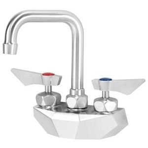 "Krowne DX-400 Wall Mount Faucet w/ 4 1/2"" Double Bend Gooseneck Spout - 4"" Centers, Stainless Steel"