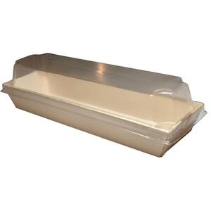 "VerTerra TG-CT-8.5X3.25 Disposable To Go Box w/ Locking Lid - 8 1/2"" x 3 1/4"", Balsa Wood/RPET, Beige"