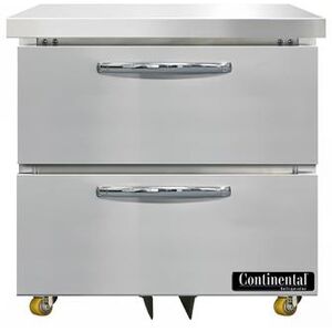 "Continental D32N-U-D Designer Line 32"" W Undercounter Refrigerator w/ (1) Section & (2) Drawers, 115v, Silver"