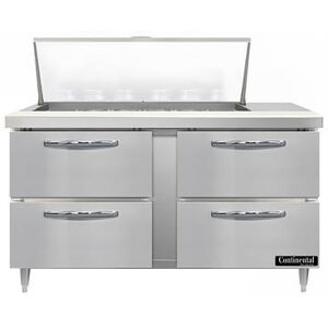 "Continental D60N18M-D 60"" Sandwich/Salad Prep Table w/ Refrigerated Base, 115v, Stainless Steel"