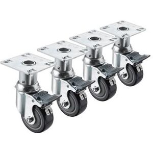 "Krowne 28-135S 4 Piece Universal Plate Caster Set w/ 3"" Wheels, 3 1/2"" x 3 1/2"""