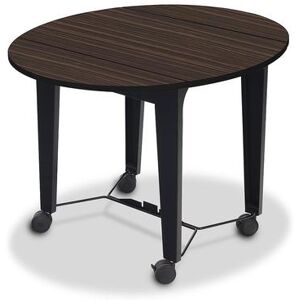 "Forbes Industries 4954 Oval Room Service Table w/ (2) Bi Fold Drop Leaves - 43""L x 35""W, Laminate/Black Steel, Thunderstorm, Brown"