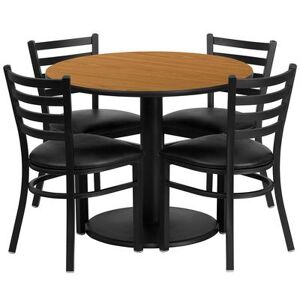 "Flash Furniture RSRB1031-GG 36"" Round Table & (4) Chair Set - Natural Laminate Top, Cast Iron Base, Black"