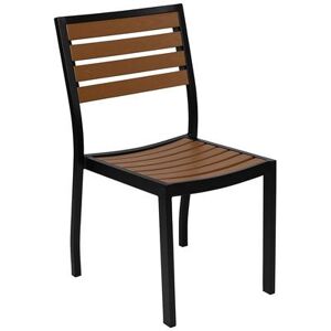 Flash Furniture XU-DG-HW6036-GG Outdoor Stackable Side Chair - Brown Faux Wood w/ Black Aluminum Frame