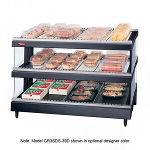 "Hatco GR3SDS-27D Glo-Ray 27 9/50"" Self Service Countertop Heated Display Shelf - (3) Shelves, 120v, Double Slanted Shelf, 1769W, Silver"