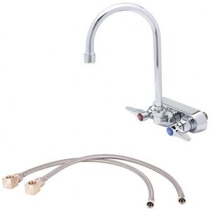 "T&S B-1146-KIT Wall Mount Mixing Faucet - 5 3/4"" Swivel Gooseneck Spout, 4"" Centers, Chrome"