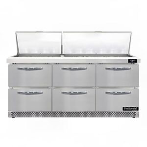 "Continental SW72N30M-FB-D 72"" Sandwich/Salad Prep Table w/ Refrigerated Base, 115v, Stainless Steel"