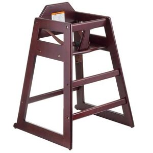 "Tablecraft 6464062 29"" Stackable Wood High Chair w/ Waist Strap - Rubberwood, Mahogany, Brown"