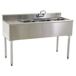 Eagle Group B4L-18 48"" Underbar Sink Unit w/ (3) Compartments, 12"" Left Drainboard, Stainless Steel"