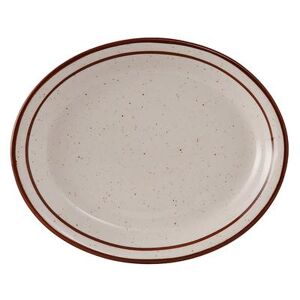 "Tuxton TBS-014 13 1/4"" x 10 1/2"" Oval Bahamas Platter - Ceramic, American White/Eggshell w/ Brown Speckle"