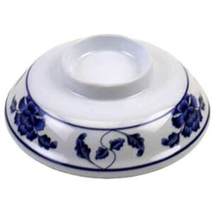 "Thunder Group 3201CTB 5 1/4"" Round Lotus Lid for Noodle Bowl - Melamine, White/Blue"