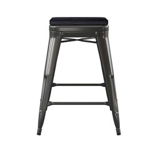 Flash Furniture 4-ET-31320-24-BK-R-PL2B-GG Backless Barstool w/ Resin Seat, Black, Counter Height, Black Metal