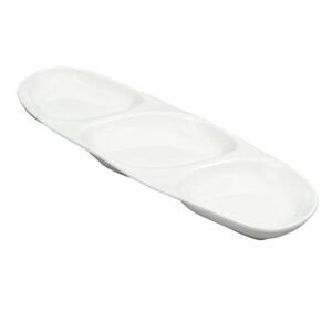 "Libbey 999023303 13 3/4"" x 5"" Oval Porcelain Tray w/ (3) Compartments, Lunar White"