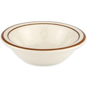 "Libbey DSD-11 4 1/2"" Round Desert Sand Fruit Dish - Speckled, (2) Brown Bands, White"