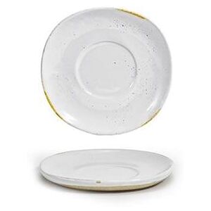 "Front of the House DCS070BEP23 4 1/2"" Round Artefact Saucer - Porcelain, Ash, White"