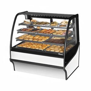 "True TDM-DC-48-GE/GE-S-W 48 1/4"" Full Service Dry Bakery Case w/ Curved Glass - (4) Levels, 115v, Silver True Refrigeration"