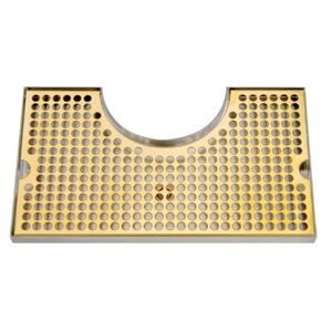 "Micro Matic DP-1020DSSPVD Surface Mount Drip Tray Trough w/ 4"" Cutout & 5/8"" Drain - 14""W x 8""D, Stainless w/ Brass Screen, Stainless Steel"