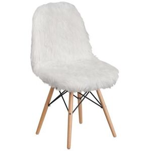 Flash Furniture DL-10-GG Accent Side Chair - White Shaggy Fur Upholstery, Wood Legs