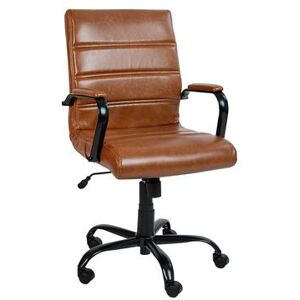 Flash Furniture GO-2286M-BR-BK-GG Swivel Office Chair w/ Mid Back - Brown LeatherSoft Upholstery, Black Metal Base