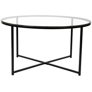 "Flash Furniture NAN-JH-1786CT-BK-GG Greenwich Collection Coffee Table w/ Glass Top & Matte Black Metal Legs - 35 1/2""W x 35 1/2""D x 19 1/4""H"