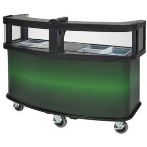 "Cambro CVC75W12 75""W Open Well Vending Cart w/ Safety Barrier & Umbrella Hole - Polyethylene, Green, Green Wrap, 75"" x 33-1/2"" x 53-1/8"""