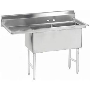 "Advance Tabco FS-2-1824-24L 62 1/2"" 2 Compartment Sink w/ 18""L x 24""W Bowl, 14"" Deep, Stainless Steel"