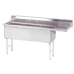 "Advance Tabco FS-3-2424-24R 98 1/2"" 3 Compartment Sink w/ 24""L x 24""W Bowl, 14"" Deep, Stainless Steel"