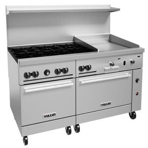 "Vulcan 60SC-6B24GT Endurance 60"" 6 Burner Commercial Gas Range w/ Griddle, (1) Standard & (1) Convection Oven, Liquid Propane, Stainless Steel, Gas Type: LP, 115 V"