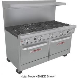 "Southbend 4601DD-3CR 60"" 4 Burner Commercial Gas Range w/ Charbroiler & (2) Standard Ovens, Natural Gas, Stainless Steel, Gas Type: NG"