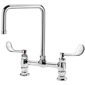 "Krowne 15-832L-W-H3 Raised Deck Mount Faucet w/ 8 1/2"" Double Bend Spout & Wrist Handles - 8"" Centers, 1.0 GPM"