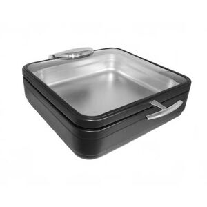 Spring USA 2574-8/23 6 qt Square Induction Chafer - Lift Off Glass Lid, Stainless Steel, Titanium, Black