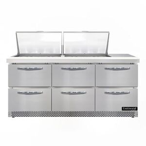 "Continental D72N24M-FB-D Designer Line 72"" Sandwich/Salad Prep Table w/ Refrigerated Base, 115v, Stainless Steel"