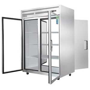 "Everest Refrigeration ESPT-2G-2S 49 5/8"" 2 Section Pass Thru Refrigerator, (2) Glass Doors, (2) Solid Doors, Right Hinge, 115v, Silver"